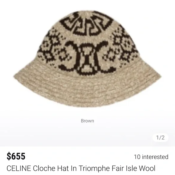 CELINE CLOCHE HAT IN TRIOMPHE FAIR ISLE WOOL AUTHENTIC display picture 3